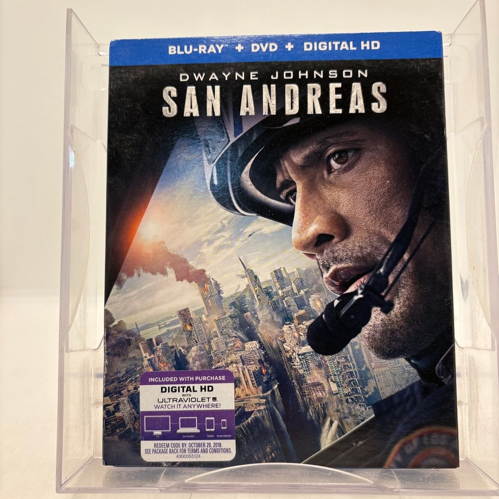 San Andreas Blu-ray DVD Dwayne Johnson Disaster Movie with Slipcover 2015